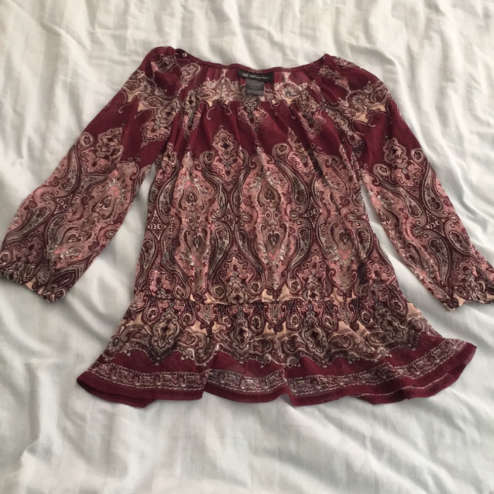 Purple paisley patterned mesh blouse